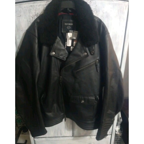 Harley Davidson Leather Detachable Faux Fur Mens Jacket Nwt 4x Black Y2K... - Picture 1 of 16